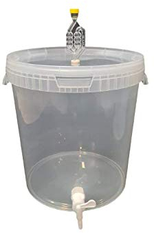 sil2018 Kompletter Gärbehälter 33L - Set: Gäreimer mit Gärröhrchen und Dichtgummi und Ablaufhahn aus Kunstoff, Eimer für Bier oder Wein mit Griff, transparent