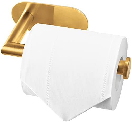 HITSLAM Gold Messing Gebürstet Toilettenpapierhalter Ohne Bohren, Klopapierhalter SUS304 Edelstahl für Küche und Badzimmer