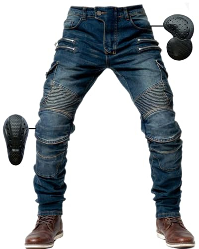 SHUOJIA Pantalon de Moto en Denim pour Homme, Jean Droit Antichute avec 4 Types D'équipement de Protection, Pantalon de Protection de Moto (Blue,L)