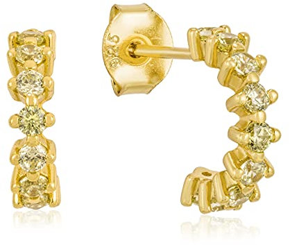 Brandlinger ® Damen Ohrringe Silber 925. Funkelnde Creolen mit Olivgrünen Zirkoniasteinen. Schmuck Damen vergoldet mit 18 Karat (Gold) für Frauen und Mädchen. Durchmesser der Huggies vergoldet: 12mm.