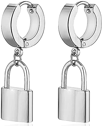 Gleamart Lock Huggie Earrings Stainless Steel Padlock Dangle Earrings for Women