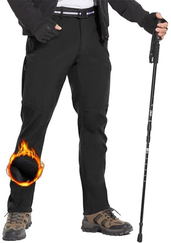MOURCE Skihose Herren Fleece mit 6 Reißverschlusstaschen, Outdoor Schneehose Herren Winter Thermisch, Schwarz L