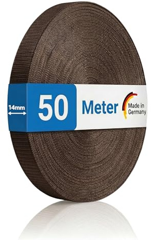 INOVATEC Rollladengurt Mini 14mm | 50m Rolle für Fenster & Türen – Braun | Reißfest & UV-beständig mit Perlon-Kantenschutz | Für Mini Gurtwickler | Griffige Querrippen | Für Reparatur & Neubau