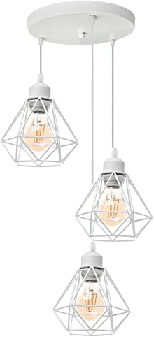 TOKIUS Lámparas de Techo Retro Plafón Ø 16cm Vintage Lámpara Colgante Diseño de Jaula de Hierro Blanco E27 Iluminación de Techo de Interior para Pasillo Porche Cocina Dormitorio (Araña 3 Luces A)