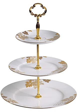SMSOM 3 Stufe Porzellan-Cupcake-Ständer, Tiered Servierkuchen-Ständer, Bone China White Dessert-Ständer, Hochzeiten Partys Gebäck Servierfach