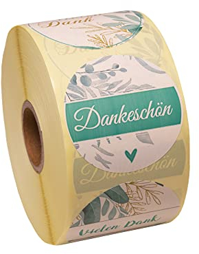 PROlac – Premium „Vielen Dank“ Aufkleber – Aufkleber Danke 50x50mm für Umschläge & Geschenkverpackungen – Multipurpose, Runde Dankeschön Aufkleber 1000 Stück auf Rolle – Ölbeständig und Kratzfest
