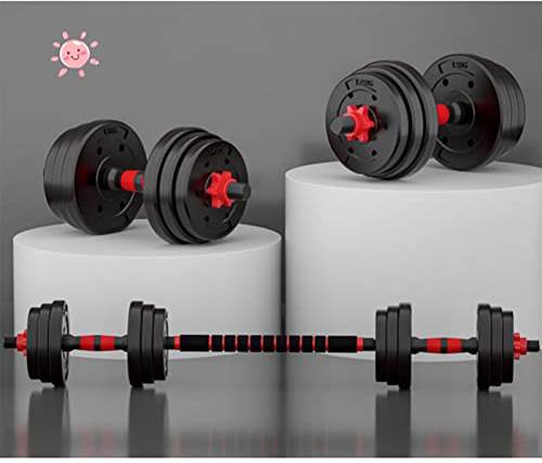 2in1 verstellbare Hanteln Set 20kg - Kurzhantel Set & Langhantel Set in einem Sport Set Krafttraining Zuhause Hantelstange mit Gewichten Set für Home Gym Fitness Set Hanteln verstellbar (schwarz rot)