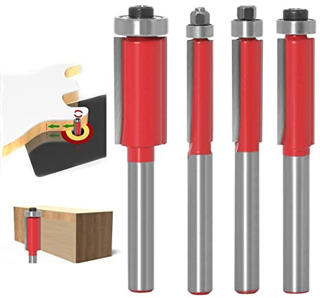 AIXING Bündiger Fräser-Satz,6mm 1/4 Schaft Bündigfräser - Top Bearing Flush Trim Router Bit, Pattern Bit Holzbearbeitungsfräser, 4 Stück pro Set