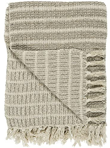 IB Laursen Kuscheldecke Tagesdecke Plaid Creme/Natur Streifenmuster 160 cm x 130 cm, 100% Baumwolle