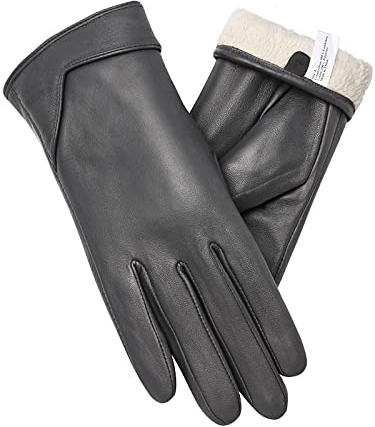 vislivin Touchscreen Handschuhe Damen Winter Lederhandschuhe Warme Leder SMS Handschuhe Grau M