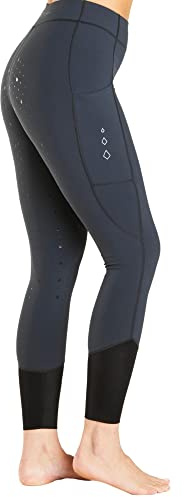 Harry Hall Riding Tights with Silicone Seat - Four-Way Stretch Fabric, Phone Pocket, and Flattering Waistband – Supportive Material - Machine Washable Navy Blue 32