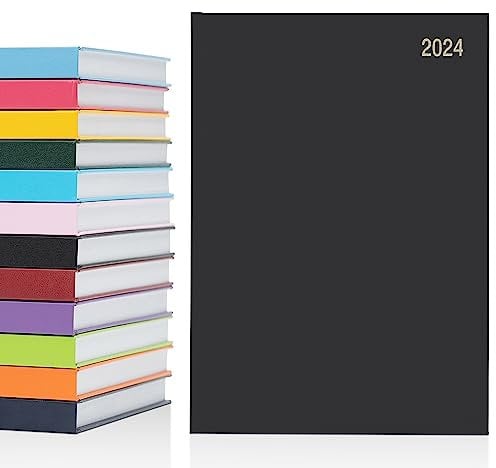 Jahresplaner 2024, A4, A5, Tages- und Wochenansicht, fester Einband (A4-Seite pro Tag, schwarz)