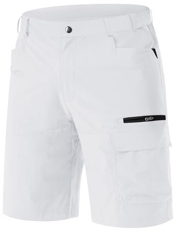 EKLENTSON Men Cargo Shorts Summer Casual Elastic Waist Hill Walking Shorts Lightweight Camping Shorts with Zip Pockets,White,36