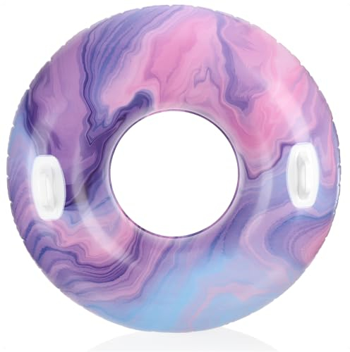 com-four® Schwimmreifen - lila Schwimmring für Badespaß im Mamor-Design - Luftreifen mit Griffen - aufblasbarer Badering für Pool, Freibad, See, Strand - Schwimmhilfe (1 Stück - lila)