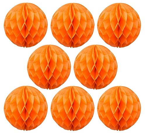 Ruidee 8 Stück Papier Wabenbälle 20cm Honeycomb Balls Pompons aus Seidenpapier Wabenpapier Papierkugeln Hängende Dekoration für Party Hochzeit Geburtstag (8in/Orange)