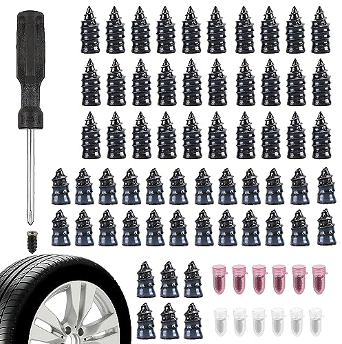 ZEACCT 61 Pièces Clou Caoutchouc Réparation Pneu, Clou Réparation Pneu sous Vide, Clous Crevaison Pneu avec Tournevis, pour Tracteur Camion Vélo Moto Voiture Outil Réparation Rapide