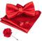 JEMYGINS Herren Fliege Satin Rot (6) Fliege und Einstecktuch mit Manschettenknöpfe Brustblume Sets