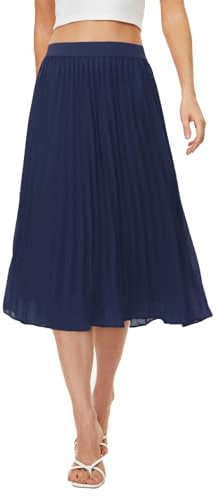 Durio Midirock Damen Faltenrock Plissee Damenrock Leicht Casualrock Chiffon Röcke A-Linie Marineblau 38 (Tag Size M)