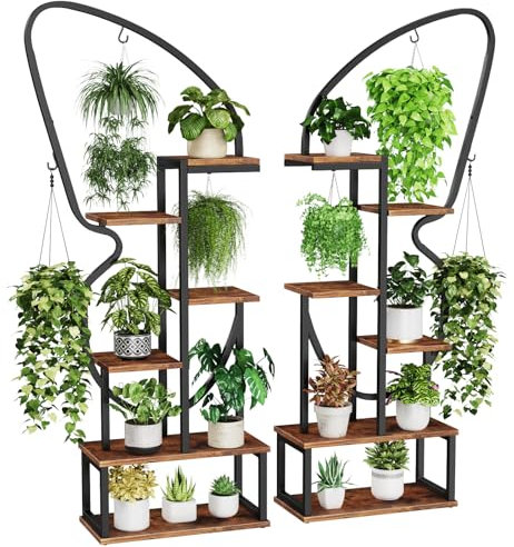 Supporto per piante da interno a forma di farfalla, alto in metallo, con 6 ganci per piante e 12 tavole, grande mensola per piante con piedini regolabili, per soggiorno, balcone, giardino, studio