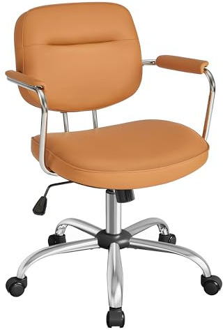 SONGMICS Homeoffice-Stuhl, Schreibtischstuhl, Schminkstuhl, PU, Drehstuhl, ergonomischer Bürostuhl, Armlehnen, Wippfunktion, höhenverstellbar, für Büro, Homeoffice, karamellbraun OBG033K01