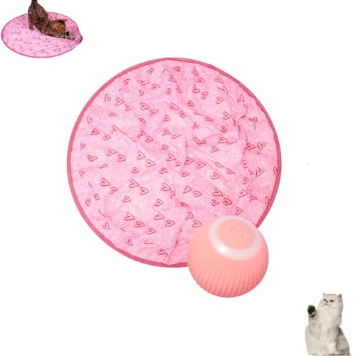Jagd Katze Matte Spielzeug,Gitarre Katzenspielzeug, 2 In 1 Rolling Smart Ball Katzenspielzeug, Interaktives Katzenspielzeug für Wohnungskatzen,Simulated Interactive Cat Hunting Toy (rosa+rosa)