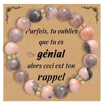 CheersLife Bracelet Femme Bracelet Pierre Naturelle avec Bague en or avec Zircon Idee Cadeau Anniversaire Noel Bracelets Perle Original Cadeau pour Maman Fille Soeur Amie Ado Couple-Rose