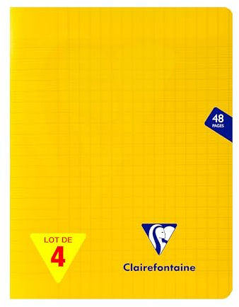 Clairefontaine 343751AMZC Un lot de 4 Cahiers Agrafés Mimesys - 17x22 cm - 48 Pages Grands Carreaux - Papier Blanc 90 g - Couverture Polypro - Couleur : Jaune