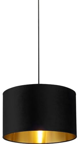 Lampenschirm Schwarz Gold Ø 40 cm für Hängelampe Samt Stoff E27 E14 Modern rund Zylinder Stoffschirm für Hängeleuchte OHNE Gestell