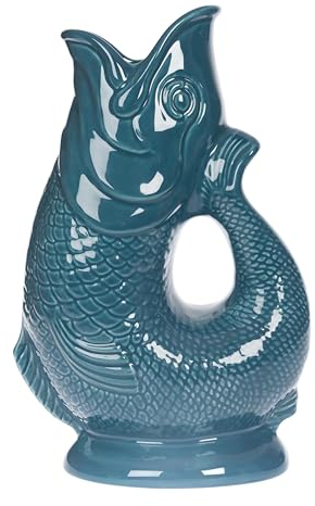 Gurgly Iconic Teal Glug Jug Large 28cm 1.4L – Fish Water Jug, Decorative Fish Vase, Ornament, Carafe