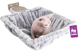 Petrebels Kletterwand, Liegemulde Hang Square 40 x 40 cm zur Wandmontage, Kratzbaum Wand, Holz Farbe Eiche-Altgrau Look