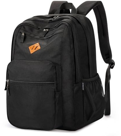 ZORFIN 26L Rucksack für Schule, Uni und Reisen: wasserabweisende Büchertasche mit 8 Fächern, Schwarz, 16.5 Inch, Klassischer Basic Rucksack für Schulreisen