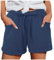 MJIQING Shorts Damen Sommer Leinen Musselin Kurze Hose Beach Shorts Mit Taschen Mode Lässige Rüschen Stoffhose Freizeit Shorts hoher Taille Stretch Sport Shorts mit Kordelzug Leinenhose