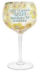 Langs Gin and Tonic Verre à pied ballon avec slogan Life is Good Jaune rétro floral 600 ml