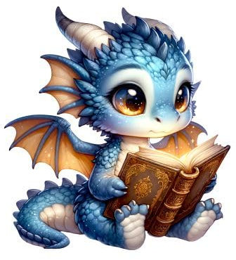 Bügelbild für Kinder Motiv Drache mit Buch in groß, mittel und klein, zum selbst aufbügeln