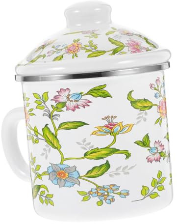 DECHOUS Large Enamel Mug 750ml Camping Travel Portable Vintage Enamel Tea Cup with Lid Coffee Mug for Home Office Outdoor Drinking Cup