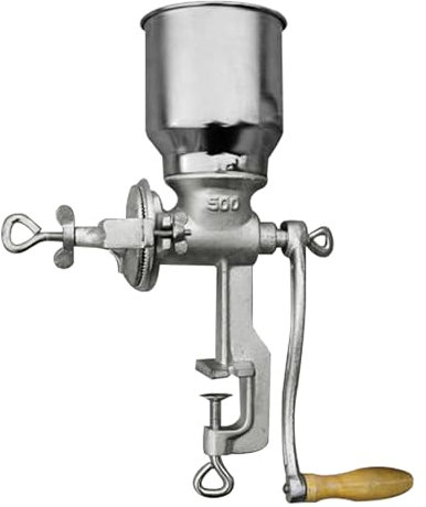 Manual Grain Mill with φ5.1inch Large Hopper & 1.5inch Table Clamp,Milling Coarseness Adjustable Cast Iron Hand Grinder for Nut,Coffee,Grain,Seeds,Corn,Spices,Multifunction Small Grain Grinder 500g