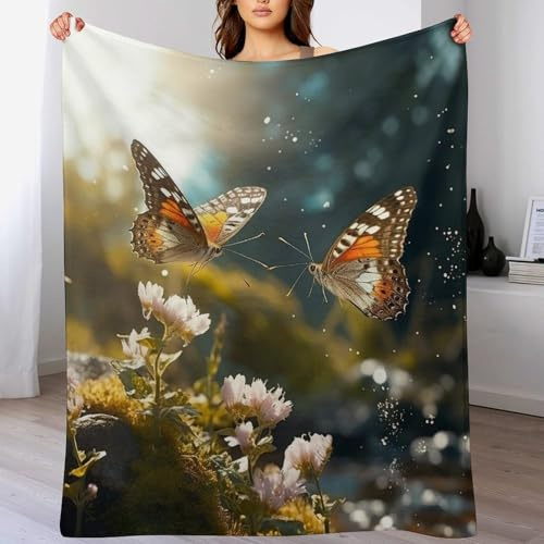 AAPZY Schmetterling Fleece Decke, Flauschige Kuscheldecken, Superweiche Leichte Flannel Wohndecke Mit Druck Für Couch Bett/Sofa （100×130cm）