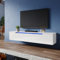 ZANOFIRA Floating TV Unit Stand with RGB LED Lighted, High Gloss TV Stand with 2 Large Pull-Down Door, Modern Wall Mounted TV Cabinet for Living Room, 1600x350x300mm, White