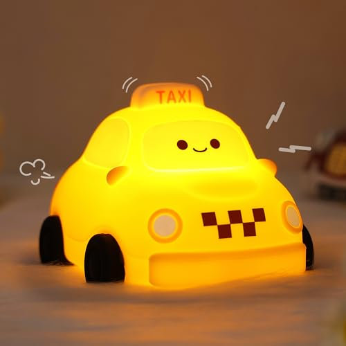 YuanDian Auto Nachtlicht, Dimmbar und 20 Minuten Timer, für Kinderzimmer,Dekorieren Sie Kinderzimmer mit niedlichen Silikon Taxi Auto Nachtlichter, Geschenke für Erwachsene Jugendliche und Babys