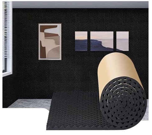 DGAMHF Schalldämmender Schaumstoff, 3 cm dicke Akustikschaumplatten, selbstklebende Eierkiste, schalldichte Schaumstoffplatten für Studios, Büro, Zuhause (Schwarz, 20 m)