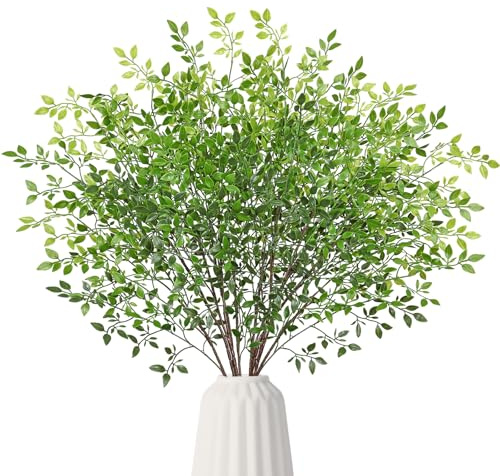 Dremisland Artificial Plants 4PCS Faux Greenery Stems for Vase 43.3 Inch | Artificial Green Stems Fake Bamboo Plants Faux Greenery Branches Shrubs Indoor Vase Fillers for Shop Garden Office Home Decor