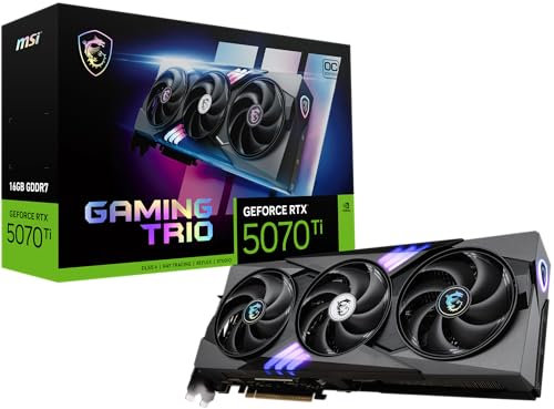 MSI Gaming RTX 5070 Ti 16G Gaming Trio OC Graphics Card (16GB GDDR7, 256-bit, Extreme Performance: 2580, DisplayPort x 3 2.1a, HDMI 2.1b, NVIDIA Blackwell Architecture)