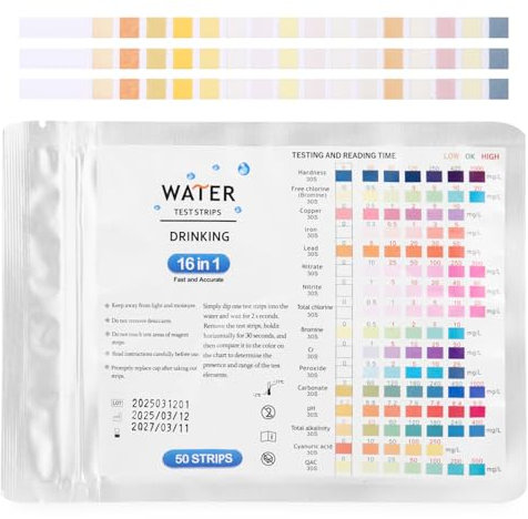 50PCS Wassertester Trinkwasser 16-in-1 Trink- und Aquarienwasser-Testkit Schnell und genau pH, Chlor, Härte, Blei, Kupfer und mehr für Haus, Pool, Hydroponik, Urin, Brunnen und Leitungswasser