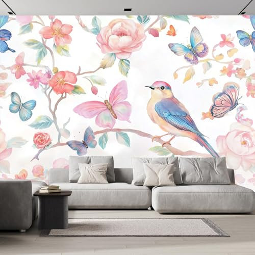 Carta da Parati Rami Di Alberi Ad Acquerello Fotografica effetto 3D Stile Rococò Poster Gigante Murale Decorazione per Soggiorno, Camera da Letto, Tv Parete 450x315cm