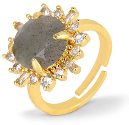 Hasdnker Ring Ringe Damen Bijouterie Herren Rhinestone Sun Ring for Women Energy Natural Stone Amethysts Pink Quartz Bead Luxury Gold Color Finger Rings Jewelry Labradorite