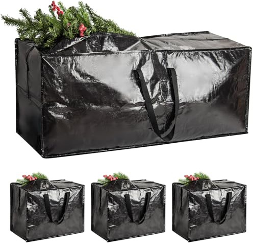 Weihnachtsbaum-Aufbewahrungstaschen-Set, wasserdicht, 4-teiliger Organizer für mehrteilige Bäume, Dekorationen, Lichter und Geschenkpapier mit verstärkten Griffen und robustem Reißverschluss