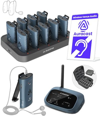 Avantree AuraPlex MX - Auracast System für assistive Audiogeräte | Für Kirchen und Events: 100 m Reichweite, erweiterbar und inklusive 1 Sender sowie 10 Empfängern