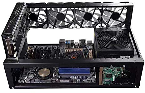 RASTKY Open Air Miner Frame Rig Case, Sicheres Schloss für Grafikkarten, Lüfter Im Lieferumfang Enthalten, für Bitcoin Miners SECC, Schwarz (Black)