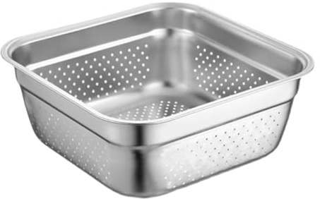 WESIEVYA Colador Cuadrado de Acero Inoxidable Grueso de 27 Cm Colador Grande para Lavar Verduras y Frutas Multifuncional Drenaje Rápido para Uso Doméstico