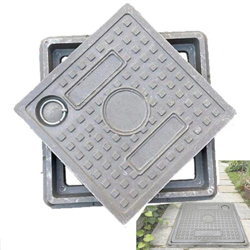 Chiusino Pozzetto e Telaio per Tombino Quadrato, Coperture per Fosse Settiche in Resina Composita Vialetti in Cemento e Cortili(30x30cm/12x12in)